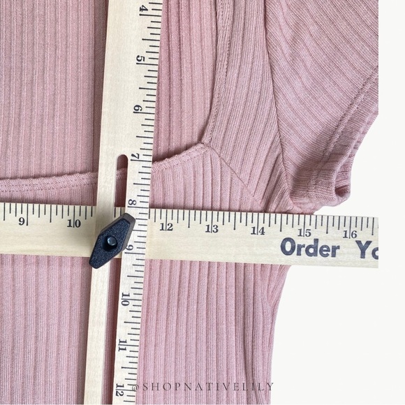 Reformation Women's Bardot Ribbed Knit Square Neck Top Sz Medium, Blush Pink - Picture 14 of 15